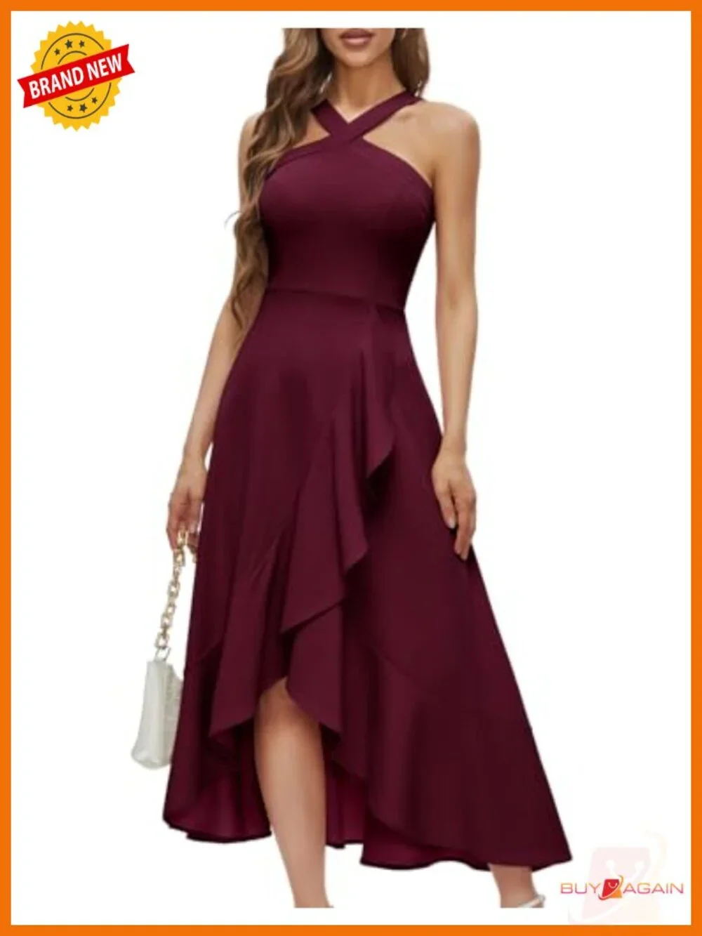 Halter Maxi Dress Ruffled Hem Formal Wedding Guest Cocktail Prom